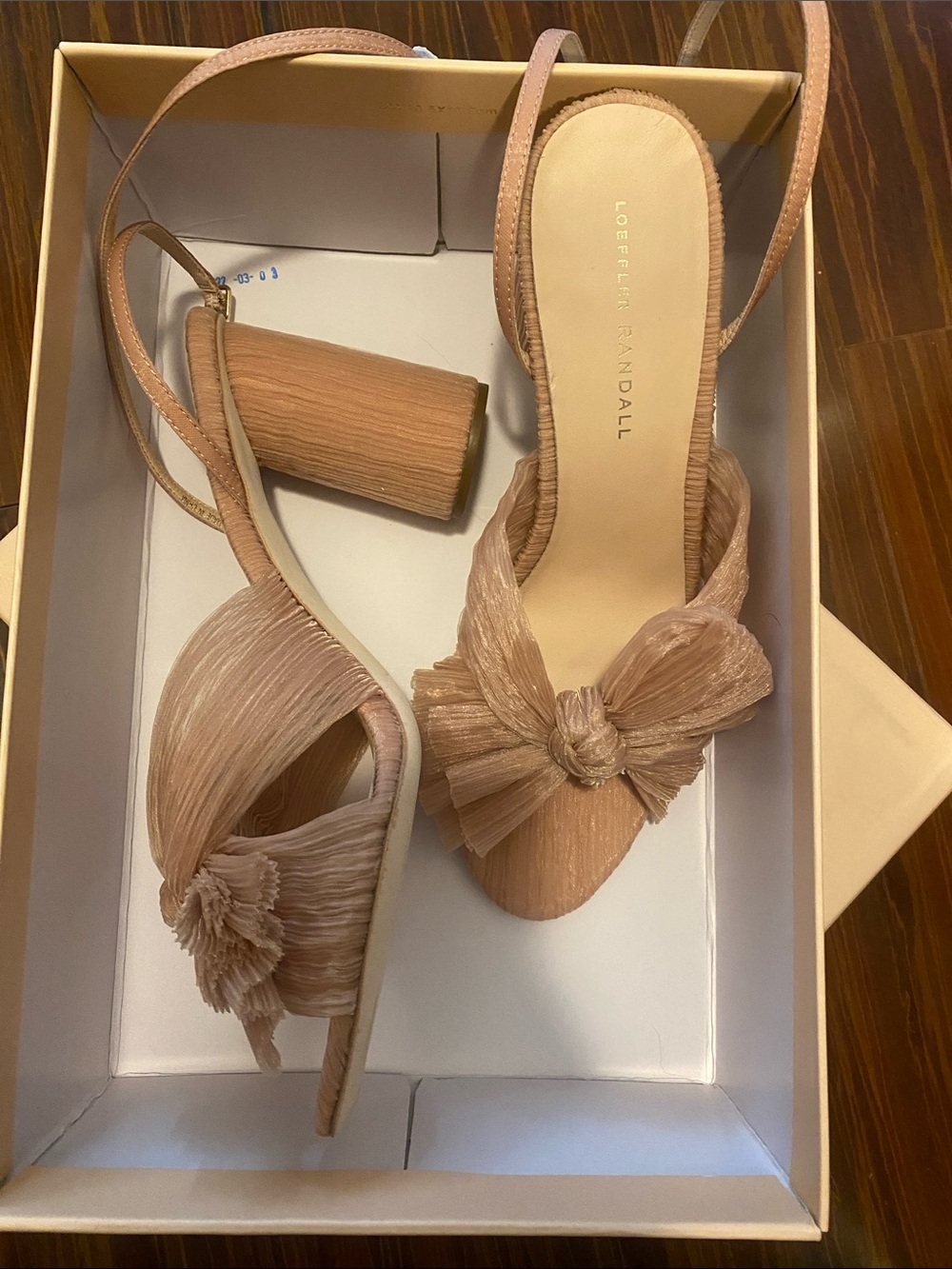 Loeffler Randall Camellia Pleated Bow Heel with Ankle Strap Pink Beige 10